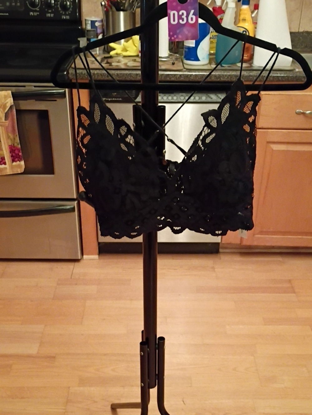 Free People Black Floral Lace Bralette with Crisscross Straps